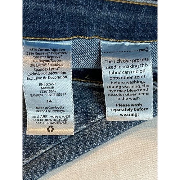 Time and Tru Womens Jeans Straight Leg TT3015642 Stretch Mid Rise Blue Size 14 - Picture 9 of 9